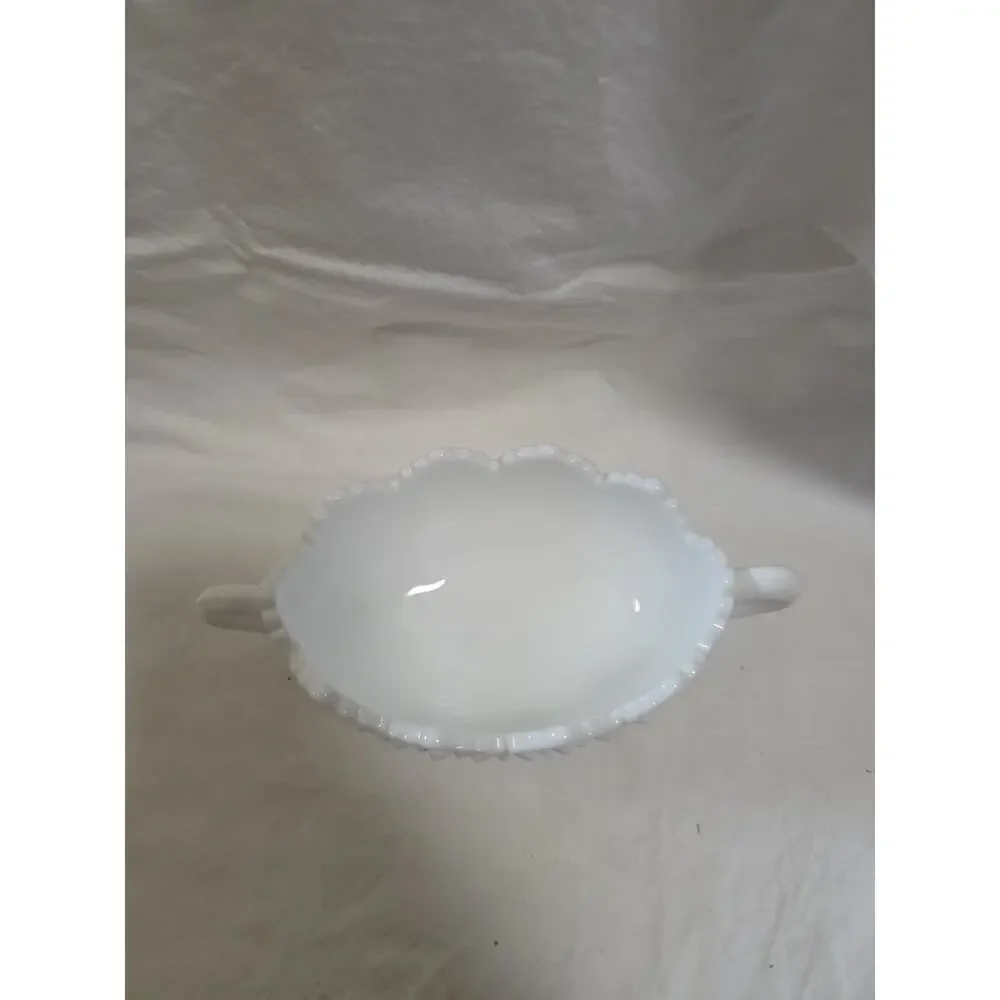 Fenton Hobnail Milk Glass Two Handled Oval Candy Nut Dish Bowl Ruffled Edge 7
